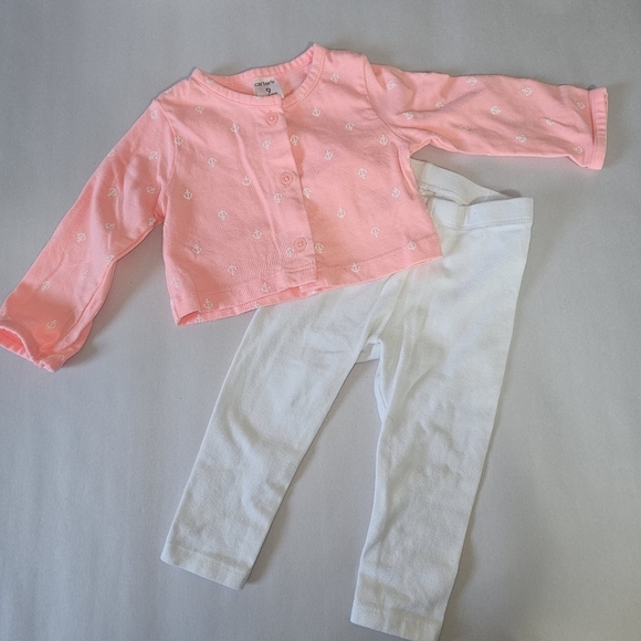 Carters + The Childrens Place Baby Girl 9M Outfit Pink White Button Top & Pants‎ - Picture 1 of 7